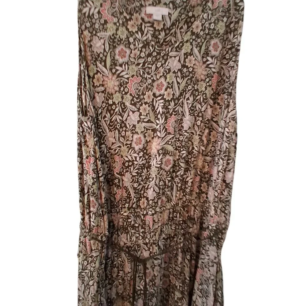 J Jill dress womens Large tiered midi Moss Wallflowers knit boho pockets